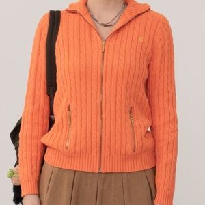 Lauren Ralph Lauren Vibrant Orange Cable Knit Cardigan
